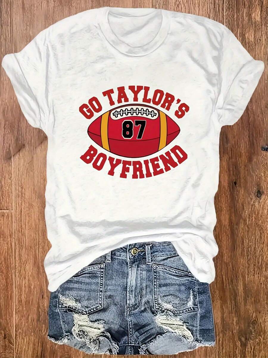 Camiseta de Manga Corta con Cuello Redondo para Mujer Talla Grande con Estampado de Letras de