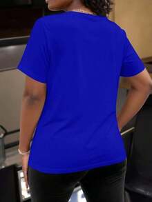 Envío gratis, entrega local enéxico, entrega en 4 días. Camiseta de mujer para vacaciones, primavera y resort. - azul real - Ver 2