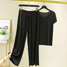 Conjunto de Dos Piezas para Mujer, Top y Pantalones, Conjuntos de Verano, Atuendos Femeninos para Vacaciones, Nueva Colección 2026, Pantalones Anchos, Elegantes e Informales - Conjunto negro - Ver 4