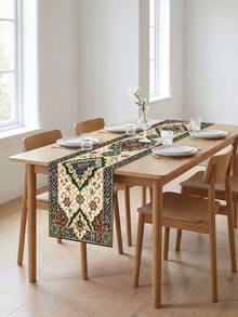 1Pc Bohemian Moroccan Floral Geometric Pattern Table Runner, Vintage Polyester Tablecloth Table Runner, Rectangular Long Table Cover With Ornate Tile Motif, Elegant Decorative Dining Table Runner, Anti-Fade Washable Durable Fabric Table Cover For Kitchen Dining Room Coffee Table Party Wedding Holiday Decor - Multicolor - View 9