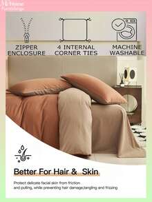 2/3pcs Orange & Camel Bedding Set, Includes 1 Duvet Cover & 2 Pillowcases, Soft & Comfortable Home Textile, Available In Multiple Colors, Suitable For Dorm, Simple & Fashionable Bedroom Decor, Machine Washable Without Filling - Orange - View 2
