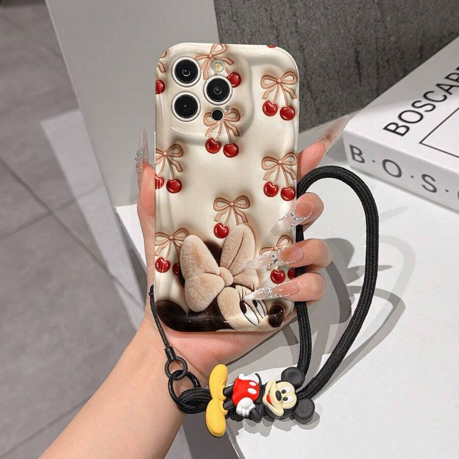 Funda de teléfono de Disney Mickey Mouse Clubhouse: Funda de teléfono suave con borde protector de patrón esponjoso 3D y un llavero de pulsera de Mickey gratis, Mickey, Minnie, Goofy, Donald Duck, Daisy Duck, Pluto, para Apple 17 Promax 17 Pro 16 15 14 13 12 11 Pro Max XS Max X XR Funda de verano - Blanco - Ver 1