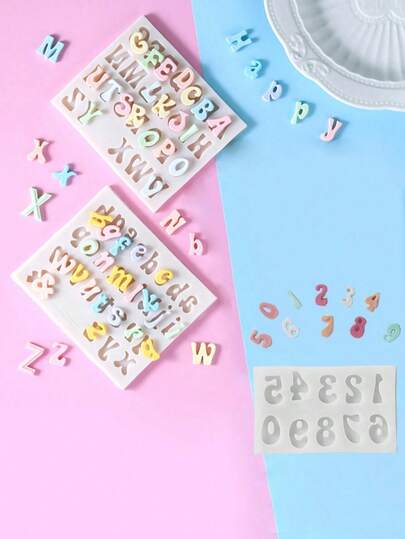 1 pieza/1 set Molde de silicona con letras mayúsculas y minúsculas, molde de letras y números en inglés mini A-Z, molde para decoración de pasteles, herramientas para decorar cupcakes, molde artesanal gris DIY para hacer hielo, chocolate, dulces, hornear pasteles