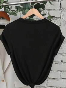 [Entrega Local]Playera Para Mujer Camiseta Con Estampado De  GráFico    Casual    PoliéSter    Mujer  Diario    Primavera - Negro - Ver 2