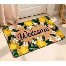 1pc "Welcome" Lemon Floral Print Flannel Doormat, Non-Slip Absorbent Entrance Mat, Bright Summer Style Floor Rug, Washable Indoor/Outdoor Home Decor, Fresh Fruit Themed Carpet.Carpet,Rug,Carpet Living Room,Kitchen Mat - 1PC - View 4