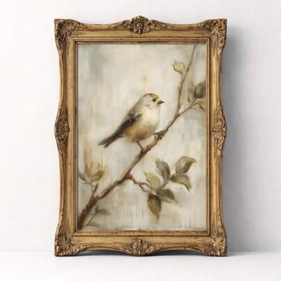 1 pieza Póster de lienzo con pintura acuarela vintage de un gorrión en una rama, estilo Cottagecore, arte de pared rústico de ave botánica acogedora, decoración minimalista de granja retro para apartamento, sala de estar, dormitorio, decoración del hogar moderna, con/sin marco