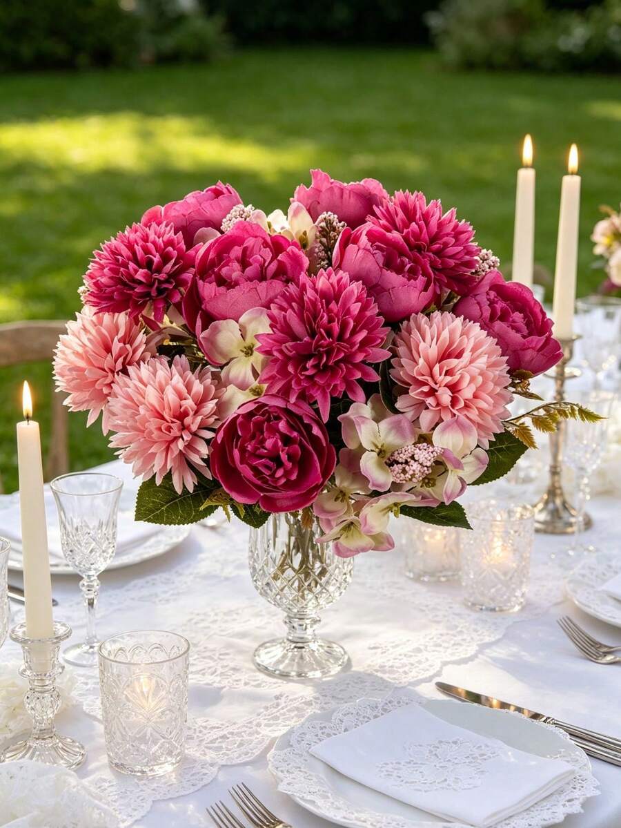 1/2pcs Artificial Peony And Silk Hydrangea Bouquet With Fake Roses And ...