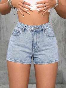 Shorts vaqueros de mujer casuales y versátiles para el uso diario, de verano - Lavado ligero - Ver 7
