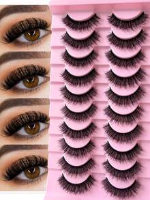 10 Pairs 2026 MZ03 Natural Curled False Eyelashes, Long-Lasting Lightweight, Beginner-Friendly, Create Cartoon-Like Eyes - Black - View 6