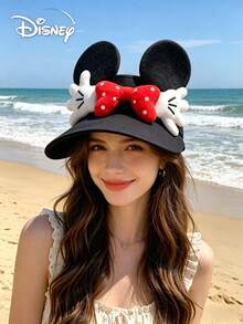 1 chiếc mũ rộng vành kiểu Minnie Mouse của Disney dành cho nữ, có nơ, phần trên bằng lưới thoáng khí, in chữ, thích hợp cho các hoạt động ngoài trời và du lịch, phù hợp cho mùa xuân và mùa hè. - A - Xem 2