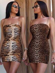 Vestido mini estampado leopardo pieza única más vendida - Dorado - Ver 1