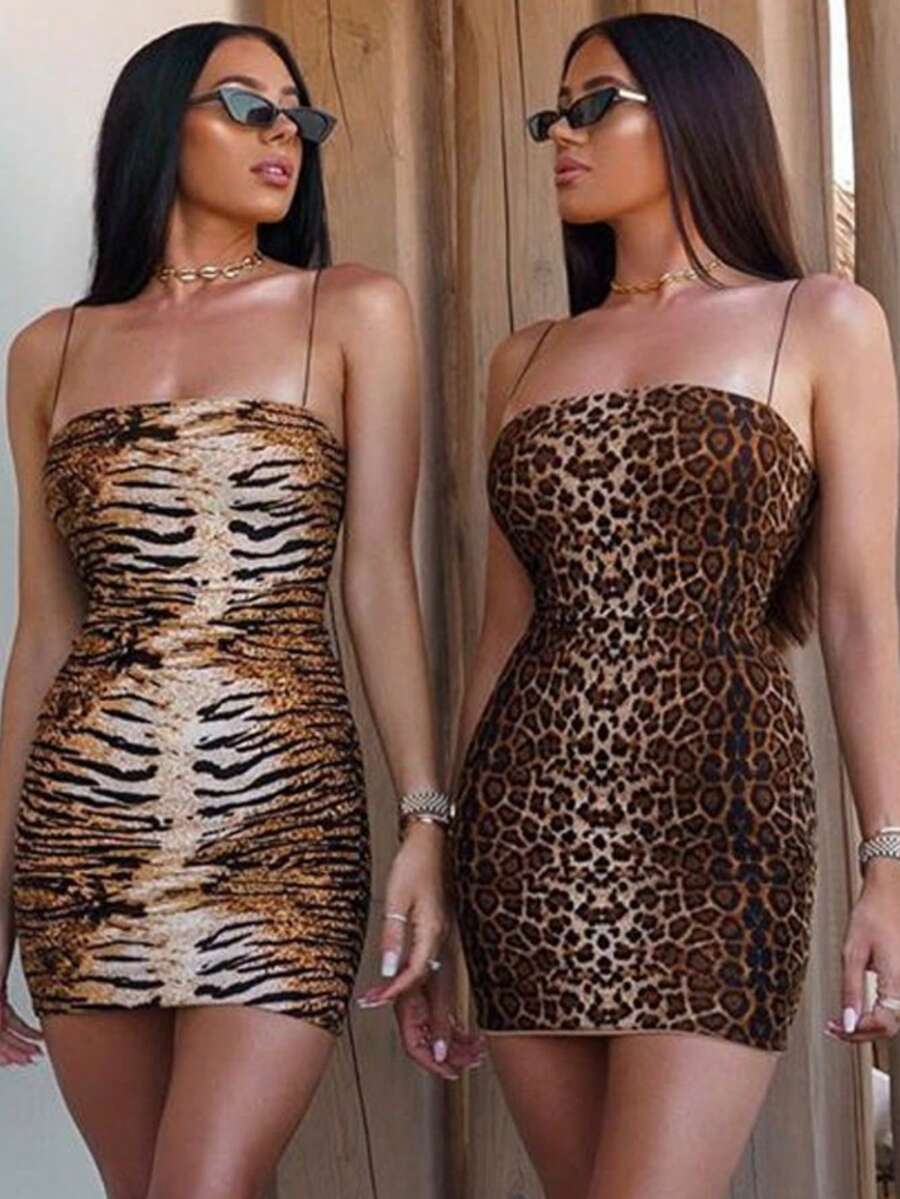 Vestido mini estampado leopardo pieza única más vendida - Dorado - Ver 1