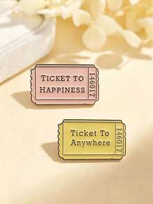 1/2pcs Artistic Ticket English Text Brooch, Petite Creative Soft Color High-Quality Accessory To Enhance Outfit, Suitable As Gift For Friends And Family With Great Atmosphere - Multicolor - View 1