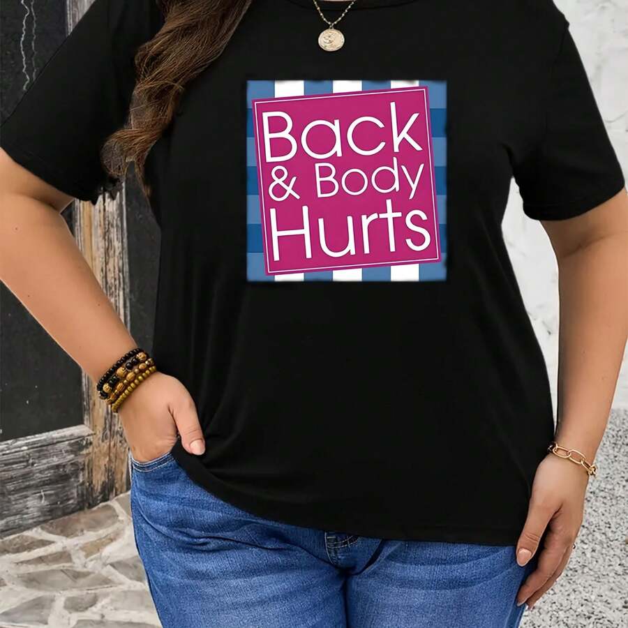Plus Size - Plus Size - Women's Plus Size Letter Print T-Shirt - Black - View 1