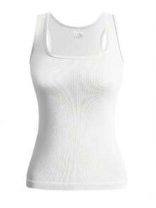 Camiseta sin mangas elástica básica para mujer, camiseta sin mangas con cuello cuadrado, camiseta informal a la moda para Fitness y Yoga, gran oferta - Blanco - Ver 1