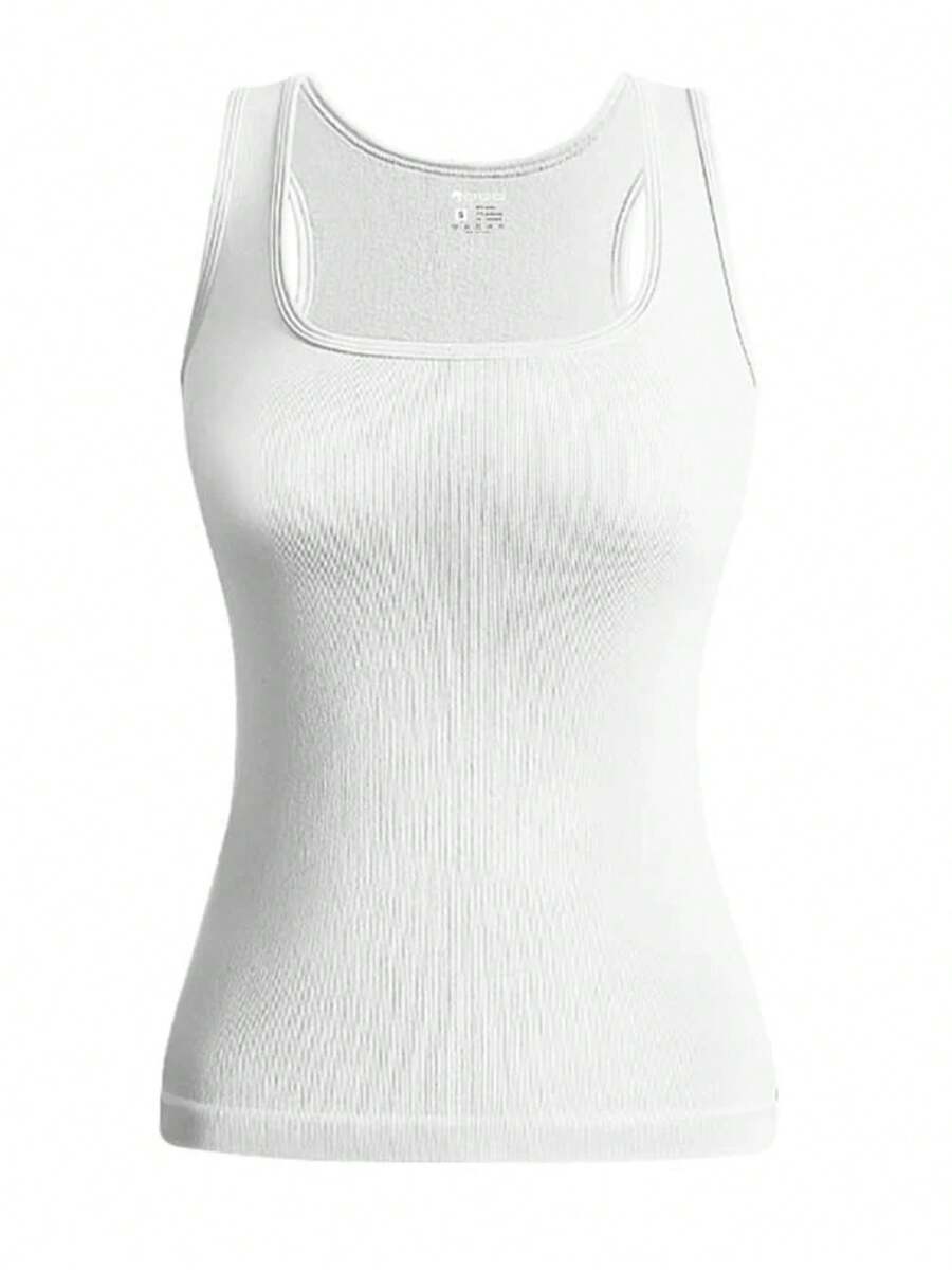 Camiseta sin mangas elástica básica para mujer, camiseta sin mangas con cuello cuadrado, camiseta informal a la moda para Fitness y Yoga, gran oferta - Blanco - Ver 1
