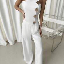 Women's Elegant Commuting Office New Style Luxury Modern Metal Decoration Jumper,Wedding Jumpsuit,Vacation/Business Casual - Blanco - Ver 7