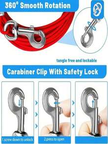Cat Tie Out Cable, 10/20/30 Chew Proof Steel Wire Leash With 360° Swivel Clips, No Tangle Cat Tether For Yard, Camping, Outdoor Use, Also As Multi-Purpose Utility Rope For Small Pets - Red - View 2