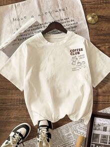Women's Summer Coffee Club Beach Top, Women's Casual Blouses, Women's Short Sleeve Crew Neck Casual T-Shirt - 淺杏色 - 查看 3