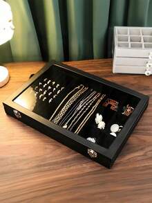 1 buah Kotak Perhiasan Mewah Kapasitas Besar dengan Tutup Kaca Transparan dan Lapisan Beludru Hitam Premium, Cocok untuk Memajang Cincin, Anting, Kalung, dan Gelang - MultiWarna - View 6
