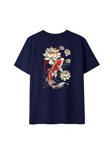 女士夏季字母印花圆领短袖T恤，休闲宽松百搭度假风上衣，时尚日常穿着 - 藏青 - 查看 4