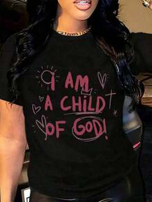 1 pieza Camiseta "Soy un Hijo de Dios" con eslogan de fe cristiana, unisex, negra, de manga corta, temática religiosa, 180g, 100% algodón. - Negro - Ver 12