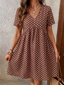Vestido corto de manga corta minimalista de unicolor para mujer, uso casual de todos los días - Multicolor 2 - Ver 9