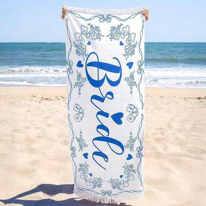 Bride Fringe Beach Towel With Tassel Bachelorette Decor Something Blue Before I Do Bridal Shower Bridesmaid Party Favor For Engagement Poolside Bride To Be Newlywed Honeymoon Wedding Gift