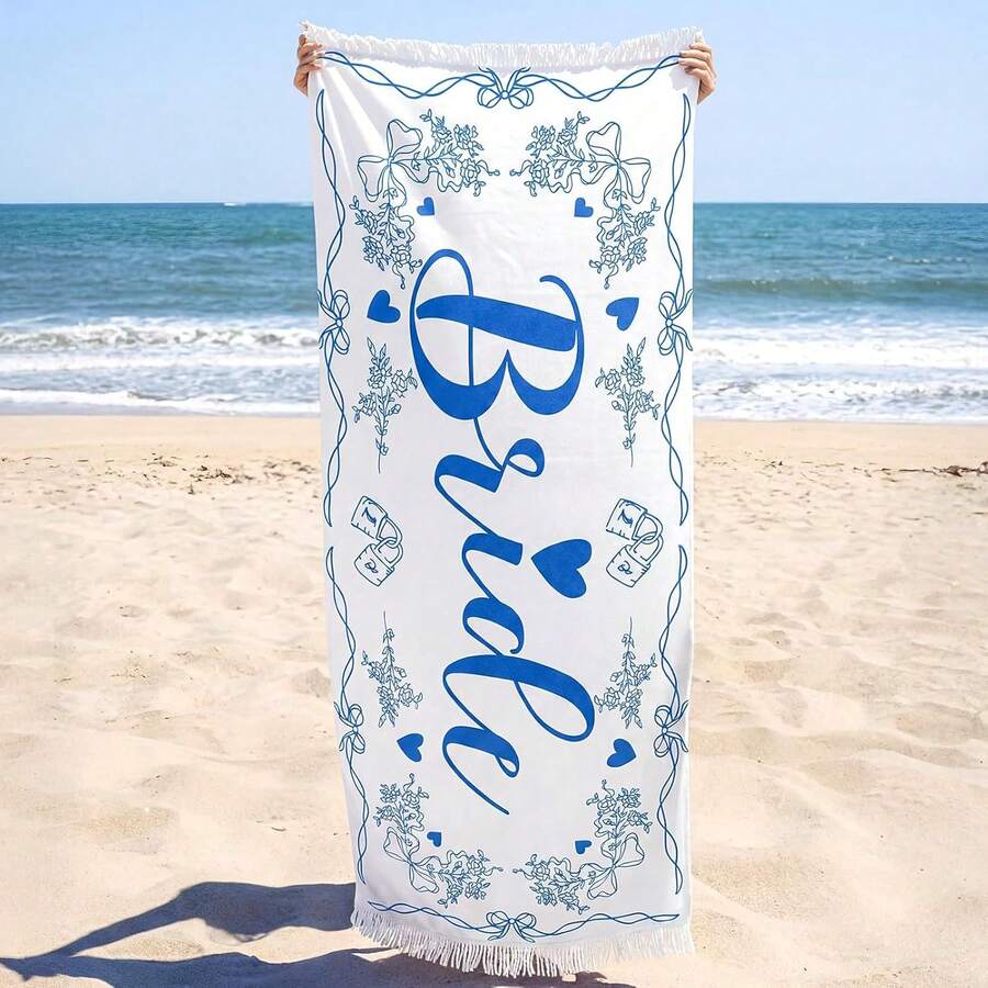 新娘流蘇沙灘巾,附流蘇,婚禮派對裝飾,「Something Blue」新娘派對伴娘派對禮物,訂婚派對,新娘泳池邊,新婚蜜月婚禮禮物 - 彩色 - 查看 1
