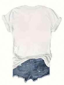 Camiseta de Manga Corta de Edición Limitada para Mujer, con Cuello Redondo Cómodo, Ideal para Vacaciones Informales, Ajuste Ligeramente Holgado, Camiseta Casual Y para Mujer - Blanco - Ver 2