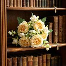 1/3 Bundle Artificial Peony Mixed Flower, Wedding Decor Bridal Bouquet Material, Classroom Decor, Home Vase Decor, Garden Outdoor Holiday Birthday Party Decoration - Beige - View 9