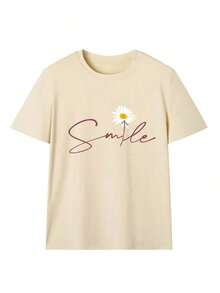 Women's% Cotton-shirtCamiseta de mujer estampada de manga corta para verano, tela de poliéster, estilo multifuncional, corte regular, peso 180 gramos, 1 unidad.Lightweight, breathable, summer best-seller - Albaricoque - Ver 3