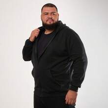 Agasalho Masculino Plus size com Ziper Flanelado Capuz e Bolso Confortavel - Preto - Visão 2