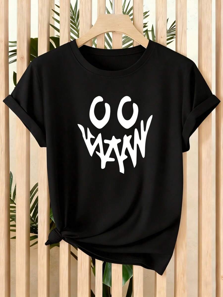 Camiseta unisex de manga corta, VeranoNuevoMujeresCortoMangaCamisetaSuperiorHalloweenFantasmaPatrónDiversiónExtrañoDiseñoEleganteModaVersátilNuevoArtículo: camisetashombre, , , Dazymujer,romwehombres, bohochic,maestrasregalos,camisetaparaconjuntos de mujercon curvasparamu,y2k, - Negro - Ver 1