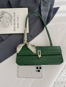 新款纯色PU围巾包，带盖内层拉链，时尚百搭的法式腋下包，女士法式手拿包，适合女性日常外出、购物聚会、送给女朋友，也是圣诞节和情人节的礼物之选。 - 綠色 - 查看 5