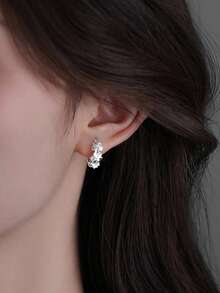 1 par de pendientes de aro con flor de plata de ley 925, frescos y minimalistas, diseño elegante, pendientes de estilo Mori suaves, dulces y lujosos, adecuados para uso diario, ir a trabajar, reuniones, un regalo pensado para ocasiones festivas - flores - Ver 4