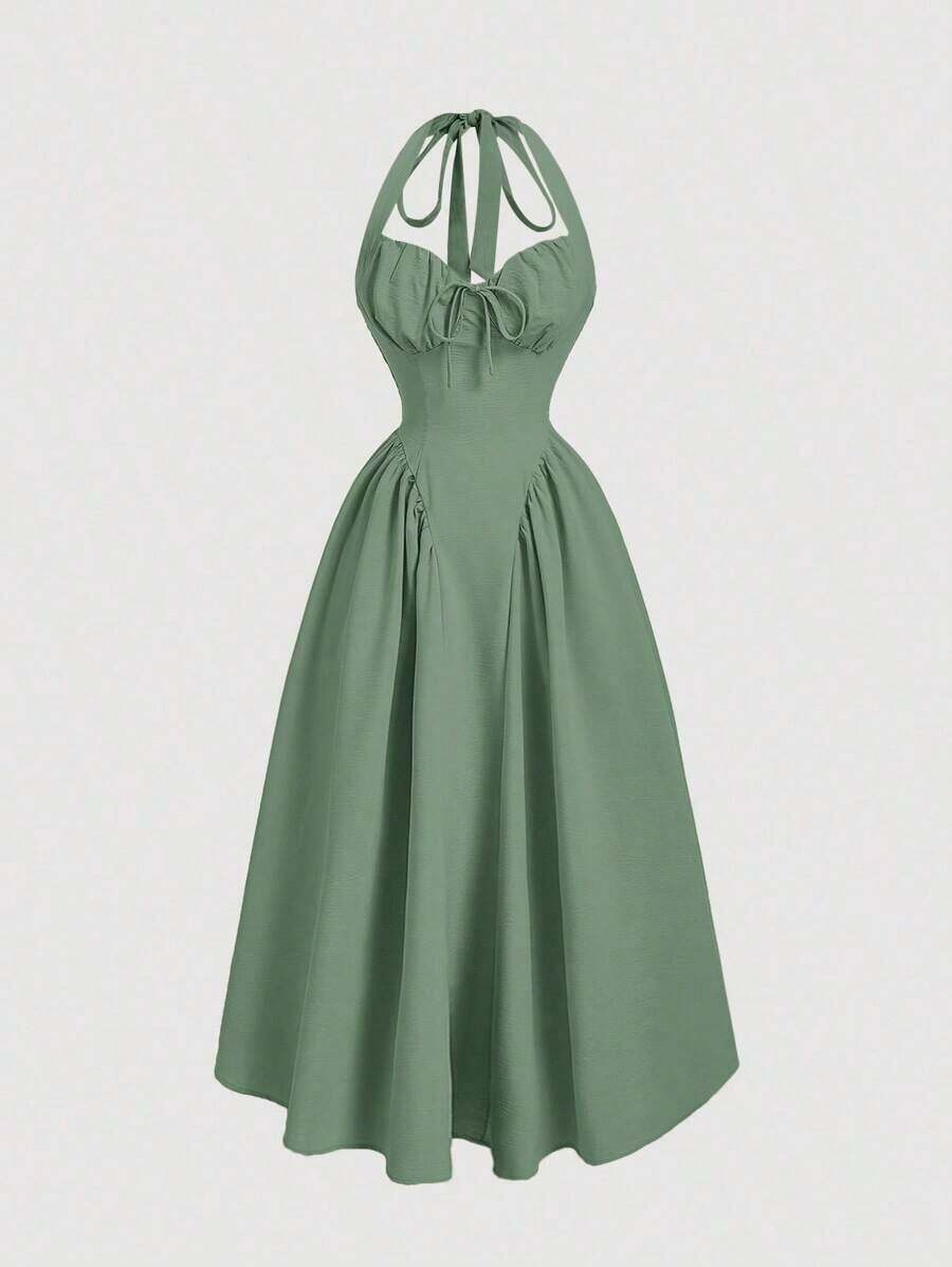 Women Midi Dresses - Green 2 - View 1