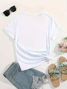 Women's Casual Sports T-Shirt, Round Neck, Aloha Style, Modern Design, Hawaiian Style, Floral Print, Knotted Design, Vacation Wear, Hawaiian, Flowers, Comfortable Top For All Seasons - Unisex Vintage Urban Style T-Shirt, Loose Fit, Cotton, Short Sleeve And Round Neck - 黑色 - 查看 10