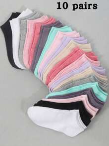 1/10/20 Pairs Women's Candy Color Solid Socks, Sports Socks, Short Socks, Invisible Socks, Solid Color Minimalist Fashion, Suitable For Daily Casual Wear - Multicolor - View 8