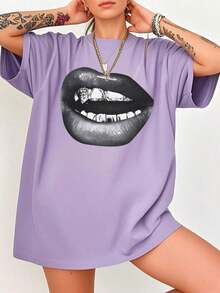 Envío gratis, entrega local enéxico, entrega en 4 días. Camiseta de verano para mujer, casual, con estampado personalizado, cuello redondo, moderna y versátil.Tops de Verano, Top Blanco, Top Rosa - Morado - Ver 5
