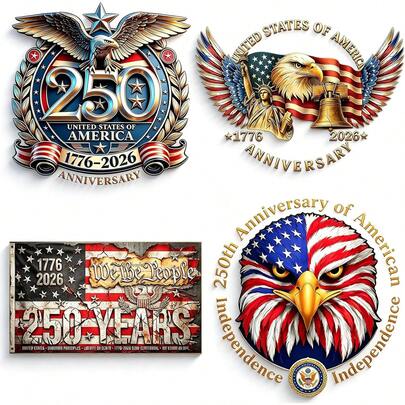 4 Pcs 250th Anniversary USA Car Decal Sticker,1776-2026 Patriotic Vinyl Sticker,American Independence Bumper Sticker Car Truck Window Laptop, 4th Of July Patriotic Decor