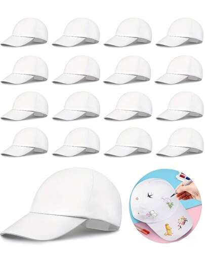 3 chiếc mũ lưỡi trai trắng DIY, mũ trắng dây điều chỉnh, mũ chống nắng polyester vẽ sáng tạo DIY, mũ thể thao cho hoạt động ngoài trời mùa hè, khuyến khích thể hiện nghệ thuật và phong cách cá nhân, cắm trại, tiệc sinh nhật, hoạt động vẽ, tùy chỉnh và vừa vặn thoải mái.