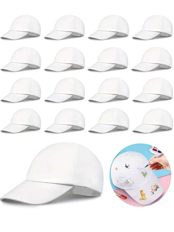 3pcs White DIY Baseball Cap, Adjustable Strap Blank Hat, DIY Creative Painting Polyester Sun Hat, Sports Cap For Outdoor Activities In Summer, Encourage Artistic Expression And Personalized Style, Camping, Birthday Party, Painting Activities, Customizable And Comfortable Fit.