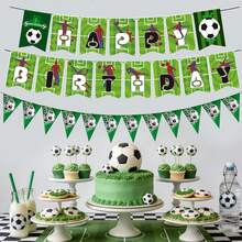 2 Sets/1 Set Green Football Theme Happy Birthday Banner, Football Sports Birthday Party DIY Hanging Decoration Supplies - Multicolor - View 4