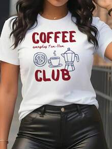 Women Casual S T-Shirt Round Neck Tee With COFFEE Everyday Am Am CLUB Print For Coffee Lovers Women Morning Breakfast Theme Croissant Graphic Caffeine Top Comfortable All Seasons Wear - trắng - Xem 2