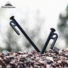 CAMPINGMOON 1 pièce Piquets de tente en acier au carbone anti-rouille durables, convenant pour le camping et la plage, comprenant un étui de piquets et un sac de rangement - Clous en acier robustes pour tentes de camping et utilisation en extérieur, T15 T20 T25 T30 T35 T40 - Noir - Voir 3