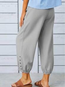 Casual Solid Color Drawstring Pants - Grey - View 3