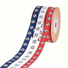 1pc 1cm Wide, 914cm Long Football Printed Thick Ribbon, For Gift Wrapping, Making Hair Accessories And Bows For Women - Football - View 7