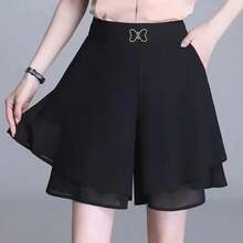 Pantalones de Cintura Alta y Pierna Ancha para Mujer, de Chifón, Sueltos, Finos, con Caída, Estilo Casual, Falda Corta, Estil... - Joyería negra con diamantes. - Ver 4