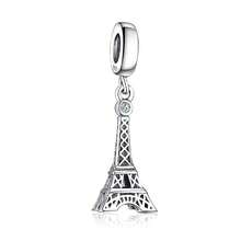 HuooNew 1pc 925 Sterling Silver Eiffel Tower Pendant Charm, Inlaid CZ Crystal, Suitable For Bracelet, Paris Travel Style, Hypoallergenic Jewelry - Silver - View 2